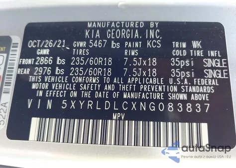 2022 Kia Sorento X-Line S from USA, damaged, VIN 5XYRLDLCXNG083837